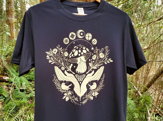 Dark Botanical Mushroom Shirt in Black