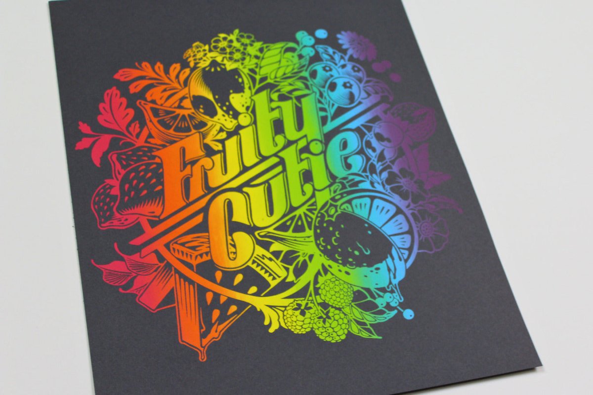 Rainbow ombre fruit art print, hand-drawn design, screenprinted on French Paper