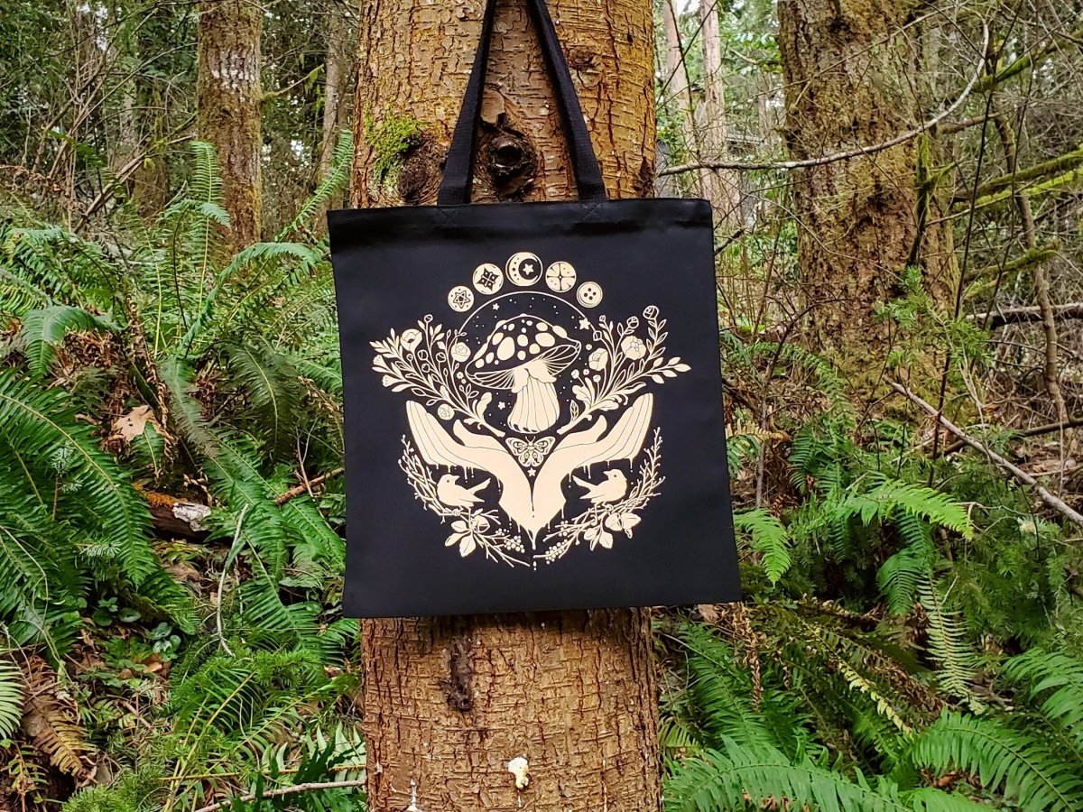 Dark Botanical Mushroom Tote Bag