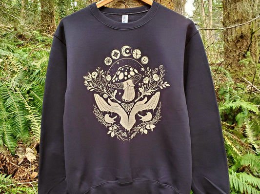 Dark Botanical Mushroom Sweatshirt in Black
