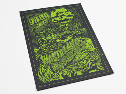 Poster with green text and graphics on a black background