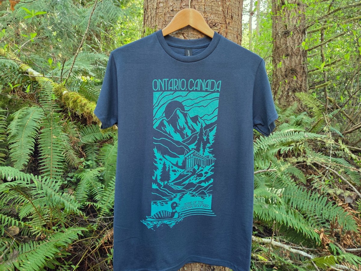 Subtle Heated Rivalry Ontario Cottage Vintage Travel Poster T-Shirt | Hand Screen Printed Fandom Tee | Dusty Blue