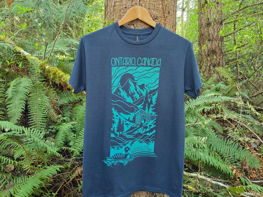 Subtle Heated Rivalry Ontario Cottage Vintage Travel Poster T-Shirt | Hand Screen Printed Fandom Tee | Dusty Blue