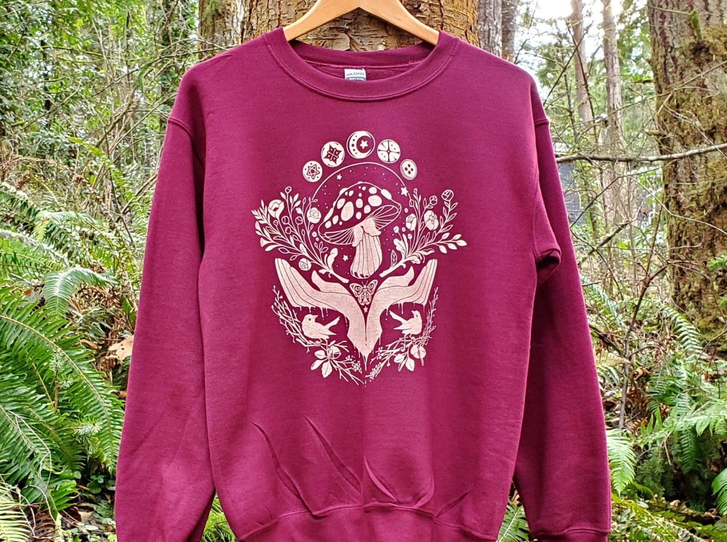 Dark Botanical Mushroom Sweatshirt in Maroon