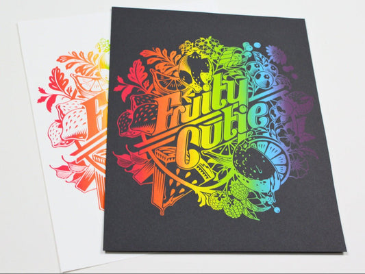 Rainbow ombre fruit art print, hand-drawn design, screenprinted on French Paper