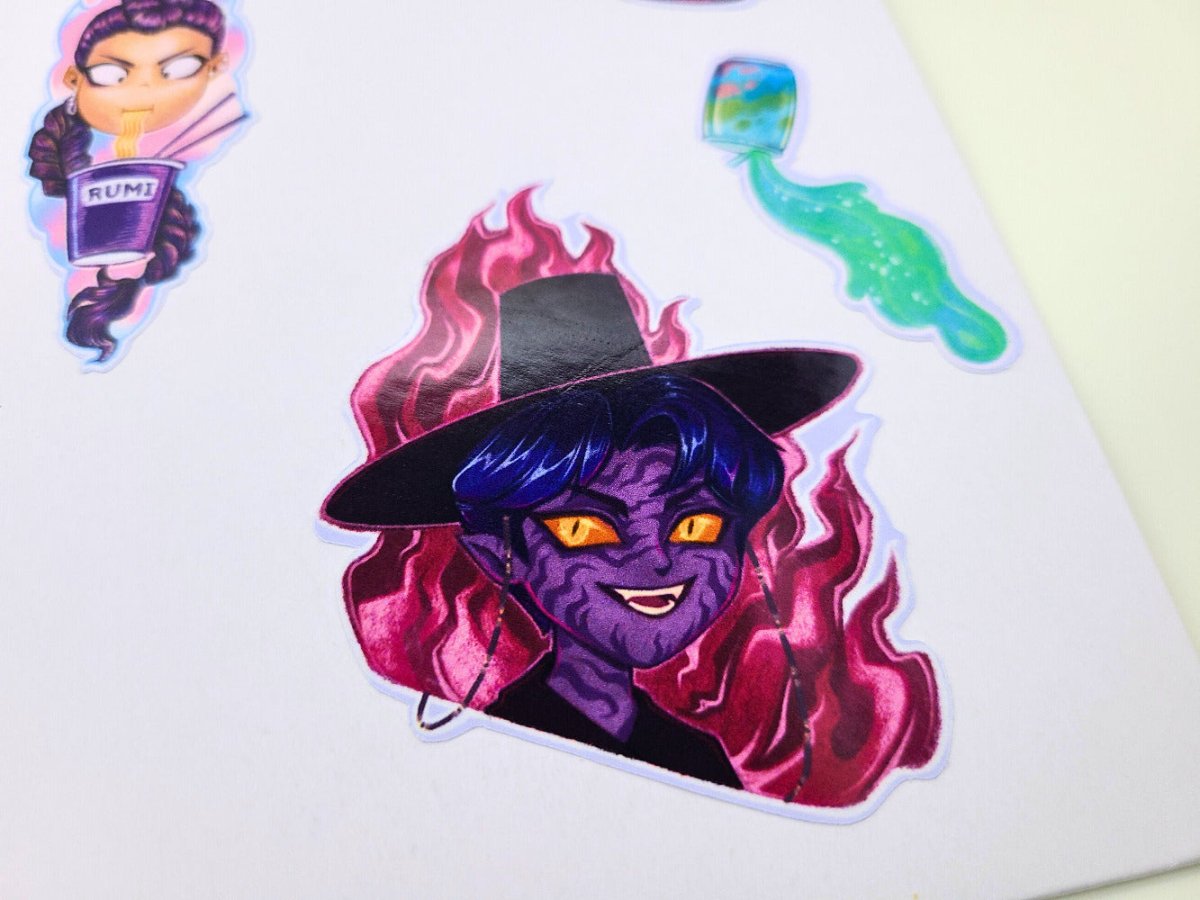 Colorful sticker of demon saja boy on a white background